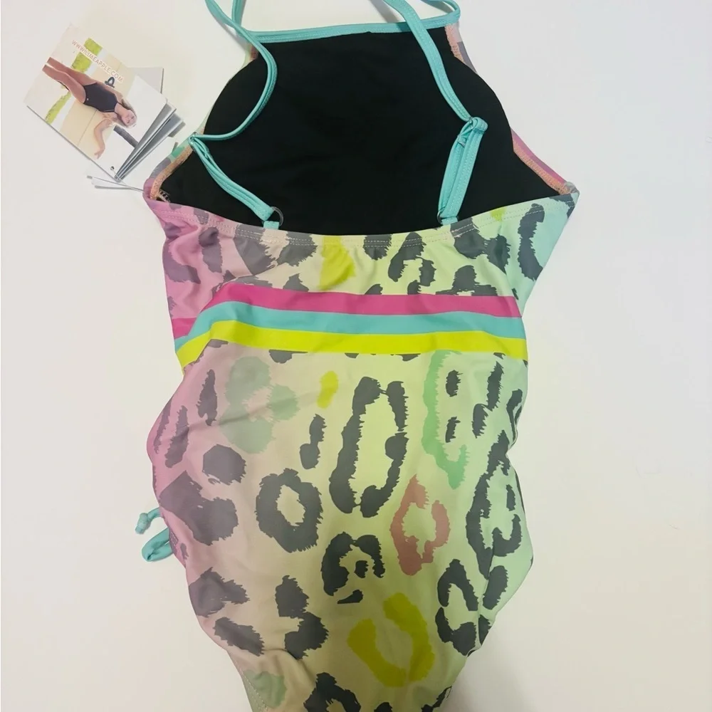 Limeapple Pastel Leopard Kids One Piece Swimsuit Size 7,8,10